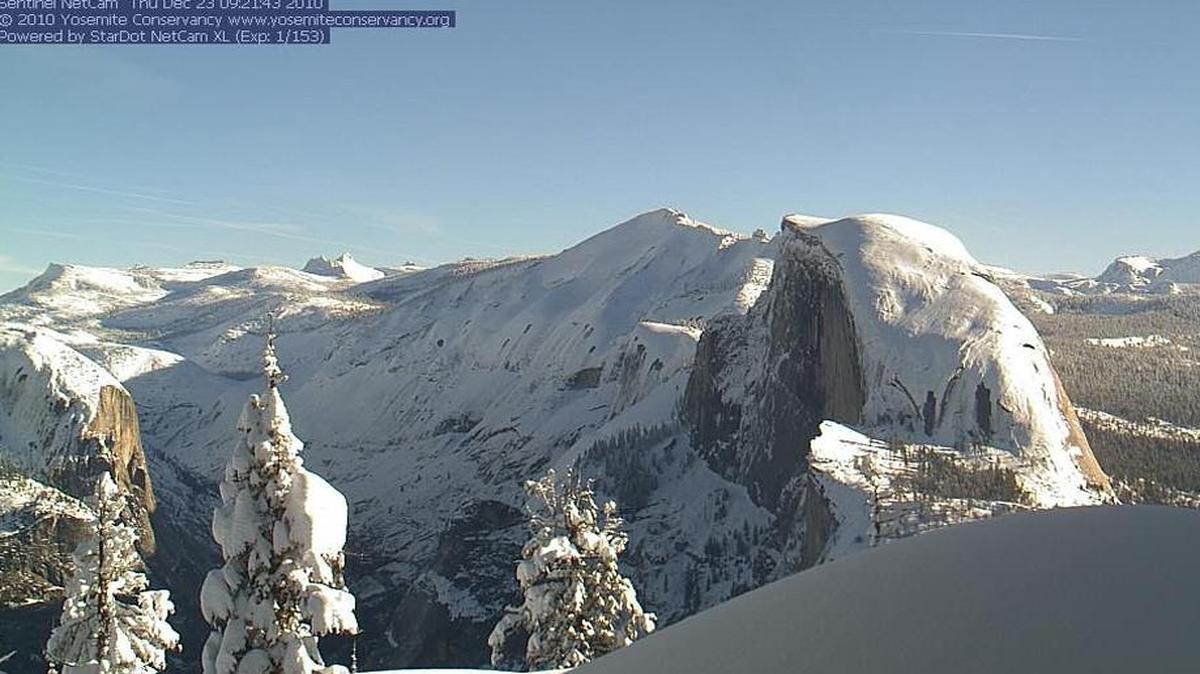 This webcam image from the Yosemite Conservancy shows Half Dome covered in snow in December 2010, the last time Central California had a series of storms drop snow and rain.