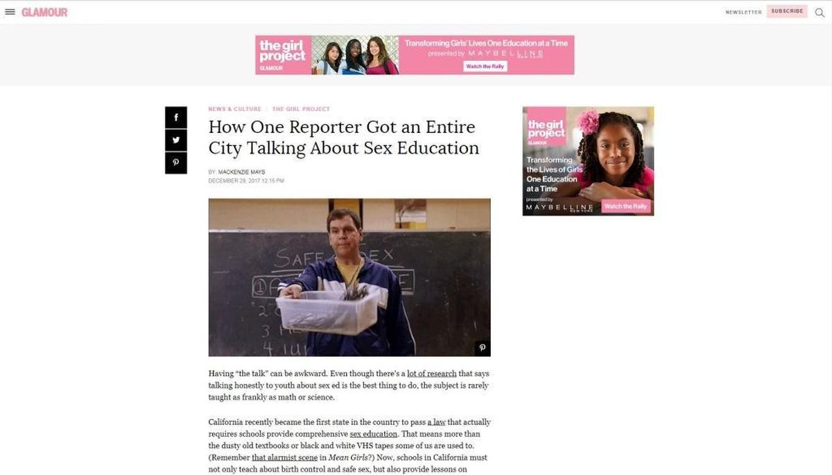 Mackenzie Mays’ first-hand account of cover sex-eduction in Fresno was published on Glamour on Friday.