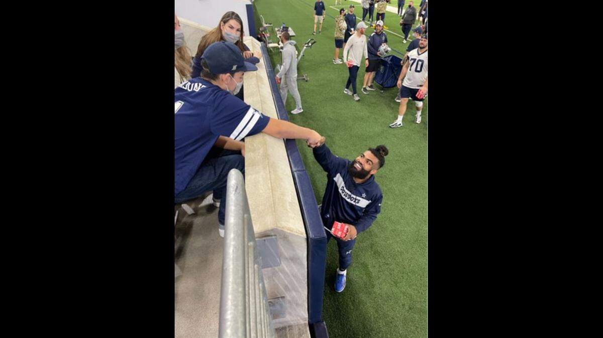 Angel Bringas of Los Banos is shown meeting Dallas Cowboys running back Ezekiel Elliott.