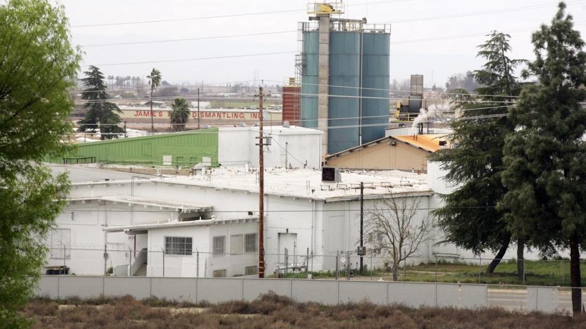 Darling Ingredients’ Fresno rendering plant is seen from Hyde Park, a neighborhood park in southwest Fresno.