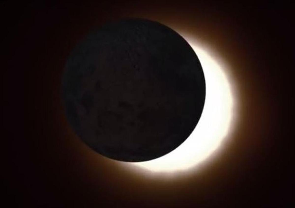 A frame from a NASA animation illustrates approximately what the Aug. 21 eclipse will look like at its peak in the San Joaquin Valley.