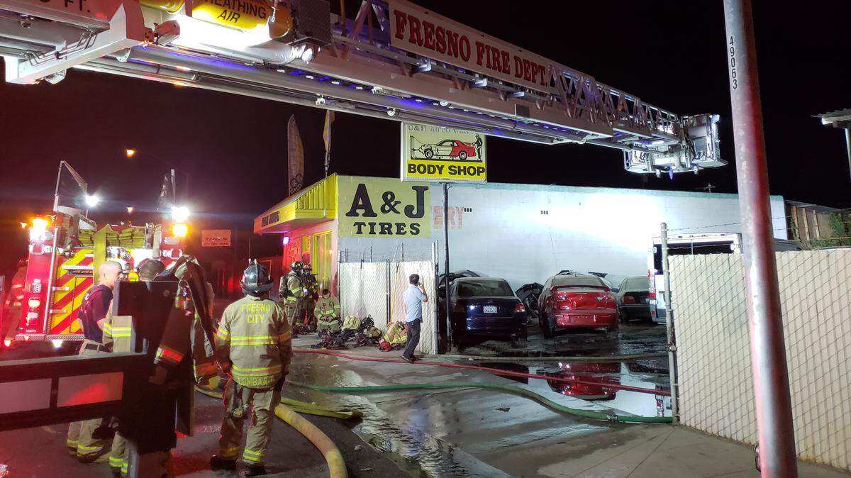 Belmont Avenue was blocked off from First to Third street Sunday night due to a fire at A&J Tires.