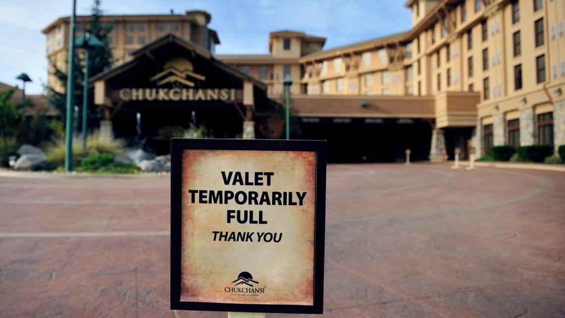 
The empty circular lot in front of Chukchansi Gold Resort & Casinonear Coarsegold, Calif. 
