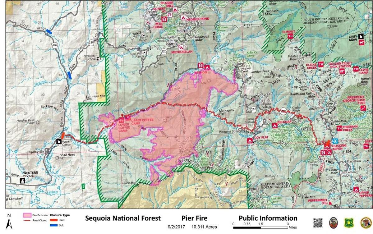 Boundaries of Pier Fire in Tulare County.