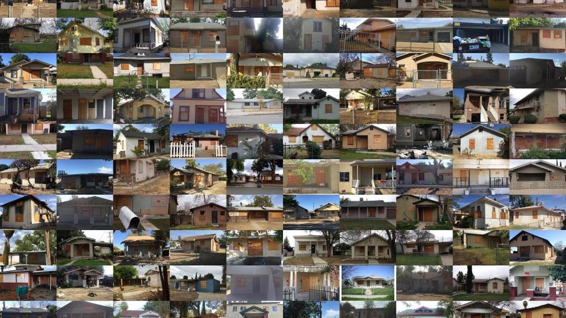A photo montage created by Faith in Community is said to show 100 boarded-up homes in Fresno.