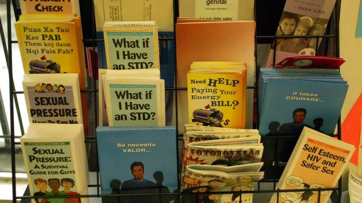 Health materials are available at Barrios Unidos in Fresno on Wednesday, February 12, 2003.