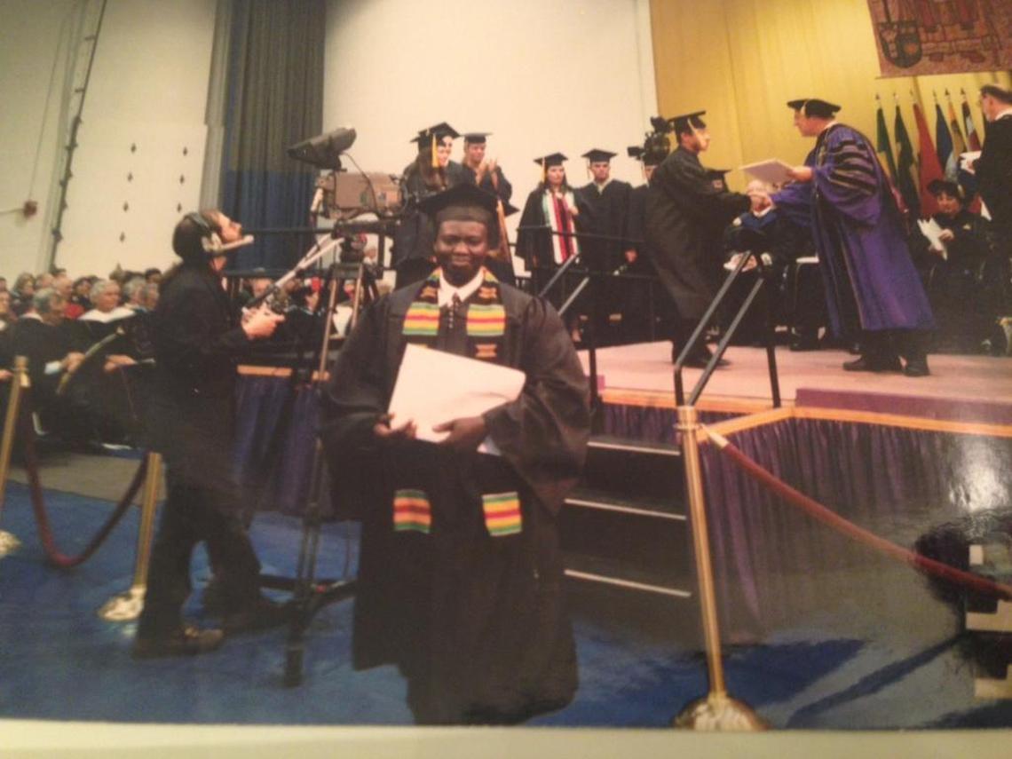 Jacob Awar Ayuen, one of “The Lost Boys of Sudan,” shown at his graduation from Saint Michael’s College, a four-year liberal arts college, in Vermont in 2006.