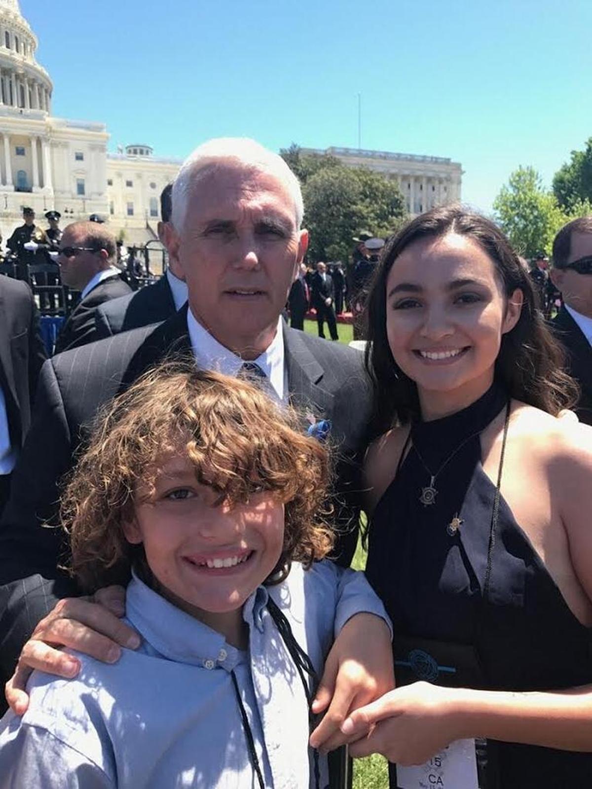 Gianna and Elijah Lucas with Vice President Mike Pence at Monday’s memorial ceremony at the U.S. Capitol in Washington, D.C., honoring fallen peace officers. Fresno County Sheriff’s Sgt. Rod Lucas was killed in the line of duty in 2016.