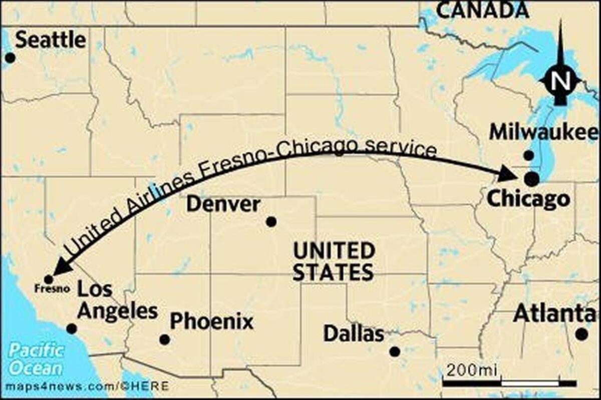 United Airlines will provide nonstop flights between Fresno and Chicago from March 31 through Sept. 2 of 2019.