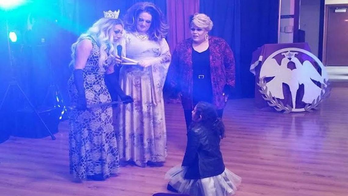 Empress Leilani Price, left, and other members of Fresno’ Imperial Dove Court name 9-year-old Audrey Cisneros an honorary member.