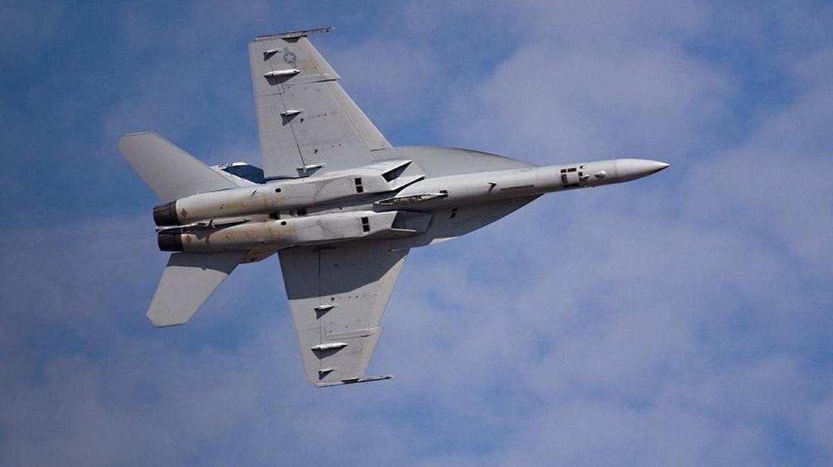 A F-18 much like the one damaged in Wednesday’s security breach at Lemoore Naval Air Station.