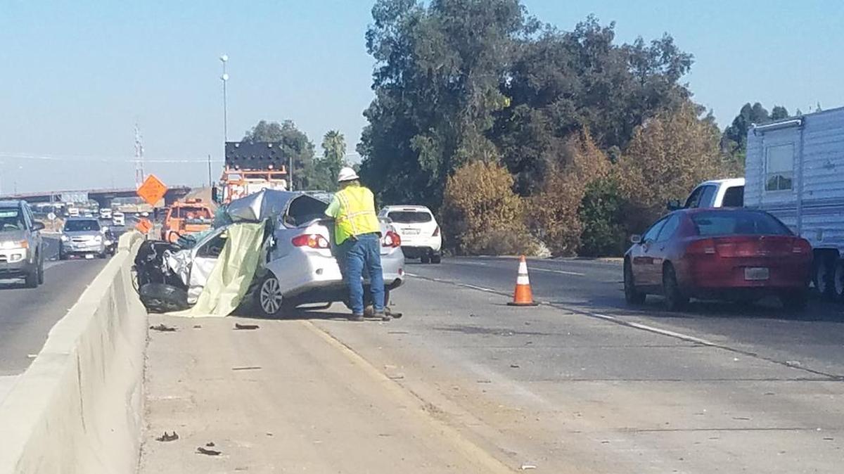 The driver of a Toyota sedan died Sunday, Sept. 24 after colliding with the back of a Caltrans truck on Highway 99 in Fresno, Calif.