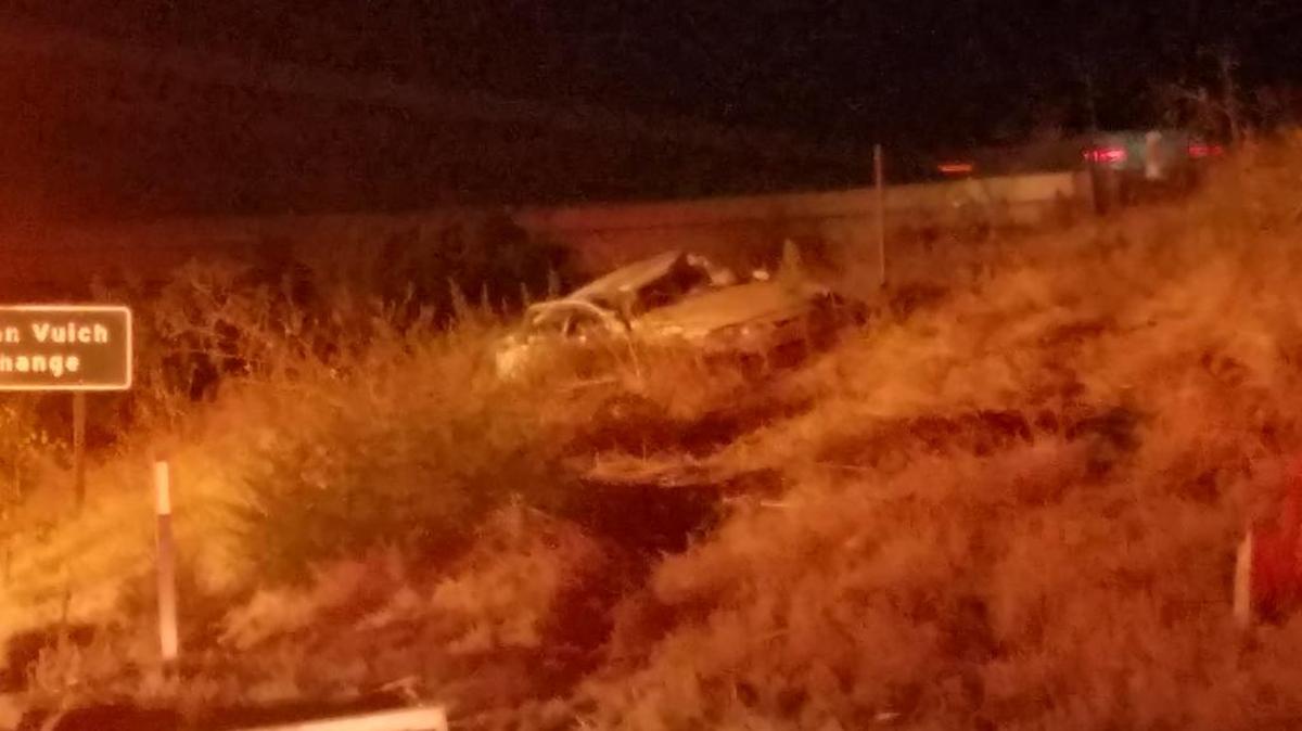 A man was killed Sunday, Sept. 17, 2017 when he tried to cross Highway 180 on foot and was hit by a white Lexus, which ended up overturning after hitting the hillside next to the freeway. Three occupants in the car received minor injuries, the CHP reported.