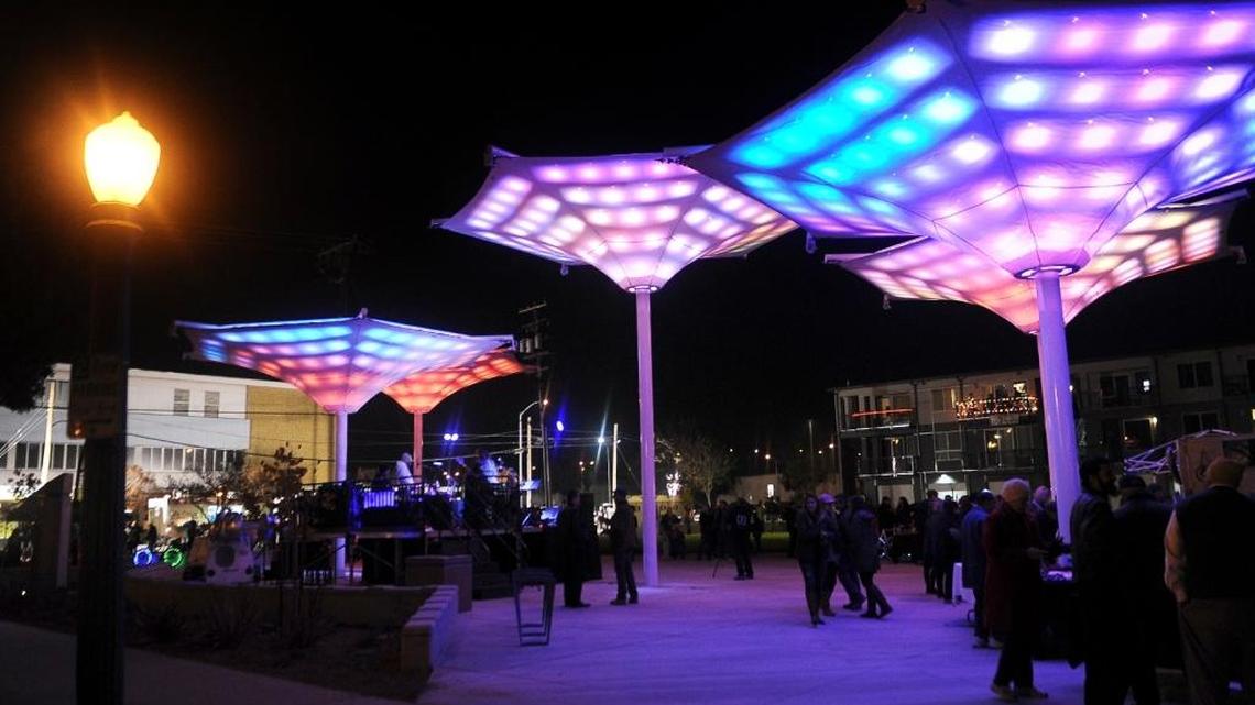 Fresno’s newest park, the Cultural Arts District Park at Calaveras and Fulton streets, is shown during its grand opening in this December 2016 file photo.
