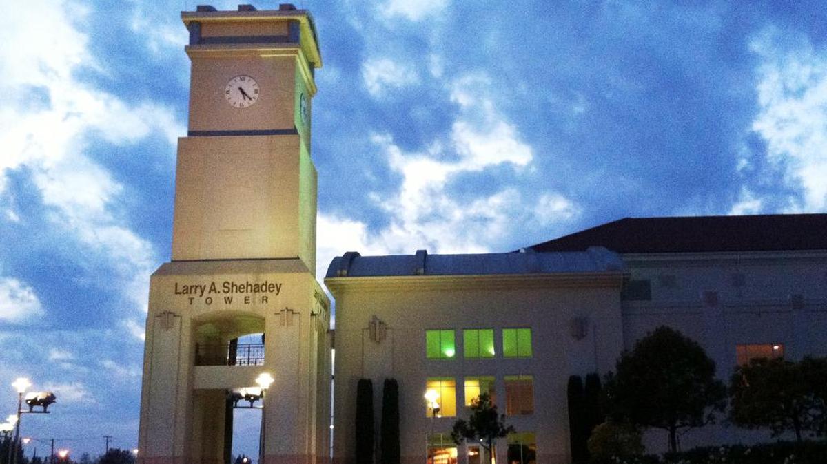 The Shehadey Tower at the Save Mart Center in Fresno, Calif. will be lit red early Tuesday, Sept. 12 in observance of Blood Cancer Awareness Month.