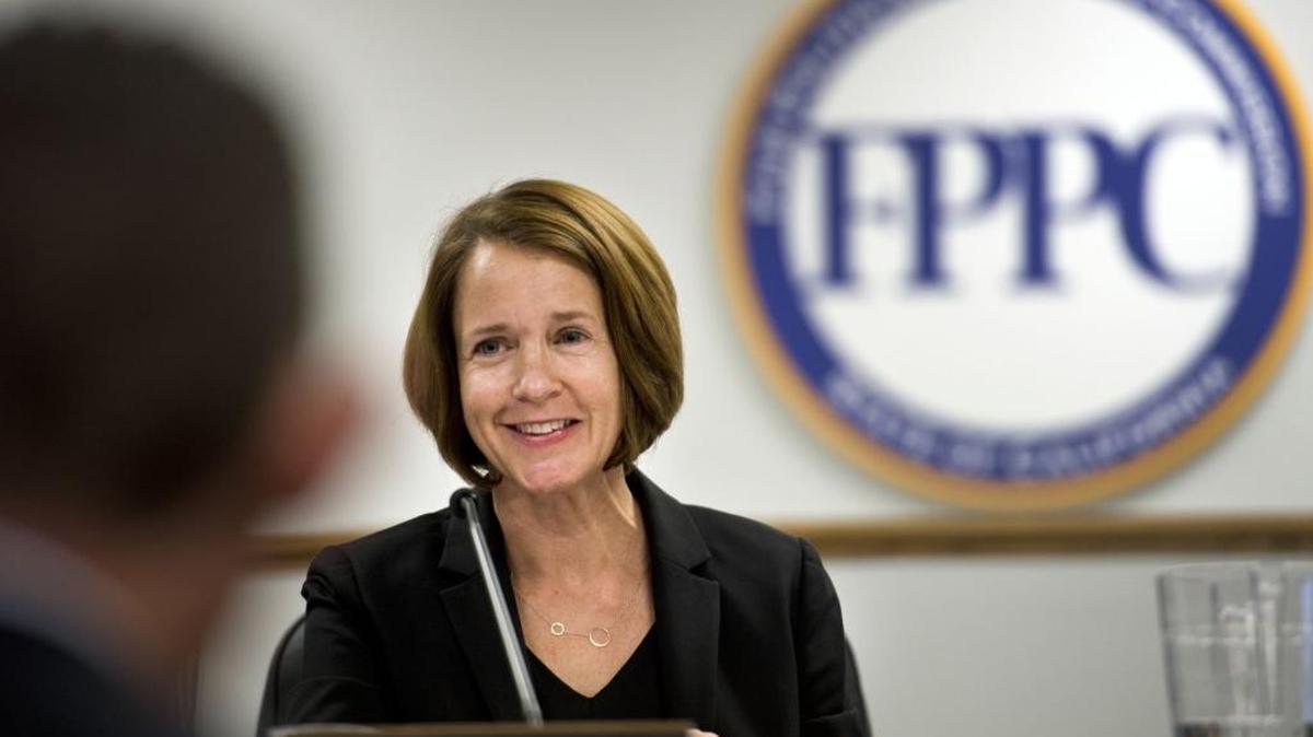 Jodi Remke, chair of the Fair Political Practices Commission, conducts business during a meeting on Nov. 20, 2014 in Sacramento.