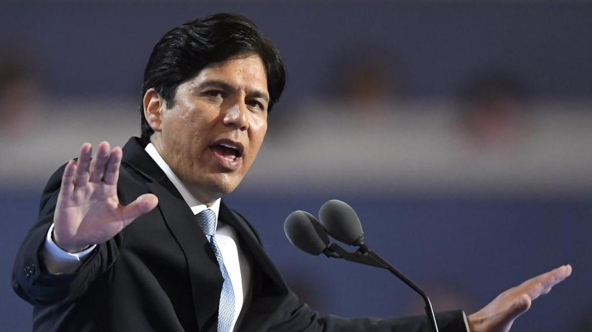 State Sen. Kevin de Leon, D- Calif., speaks during the first day of the Democratic National Convention in Philadelphia Monday, July 25, 2016.