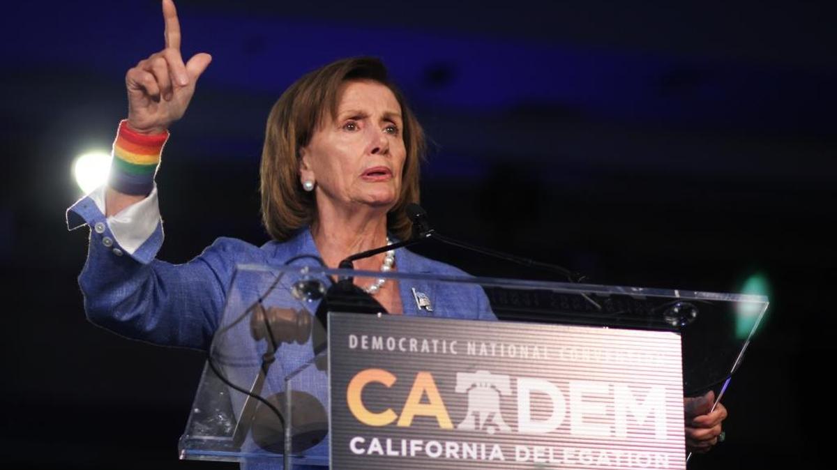 House Minority Leader Nancy Pelosi addresses the California delegate breakfast at the Democratic National Convention on Monday, July 25, 2016, stressing the importance of voting Democrat for Congress. Pelosi took the stage to a generally warm welcome – no booing, as happened with other speakers.