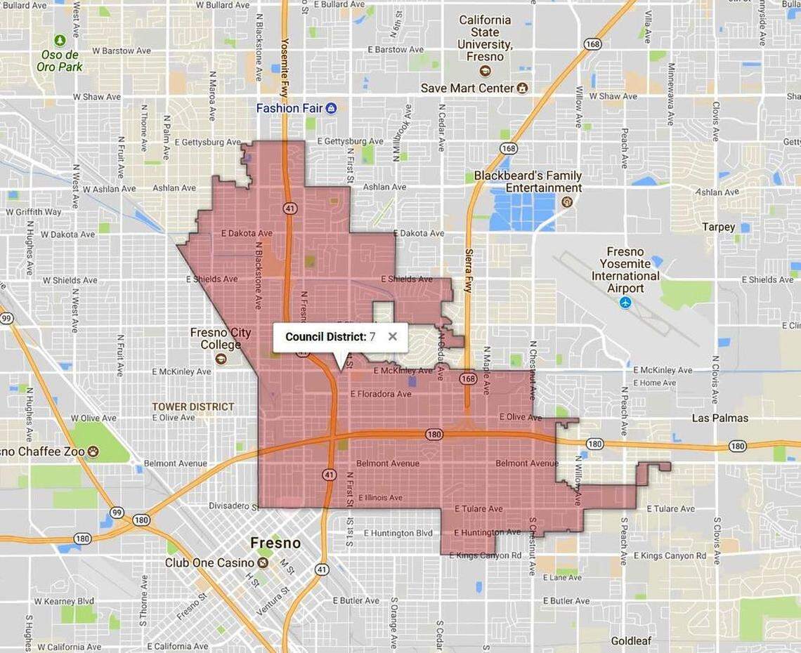 Fresno City Council District 7 includes parts of central and east-central Fresno.