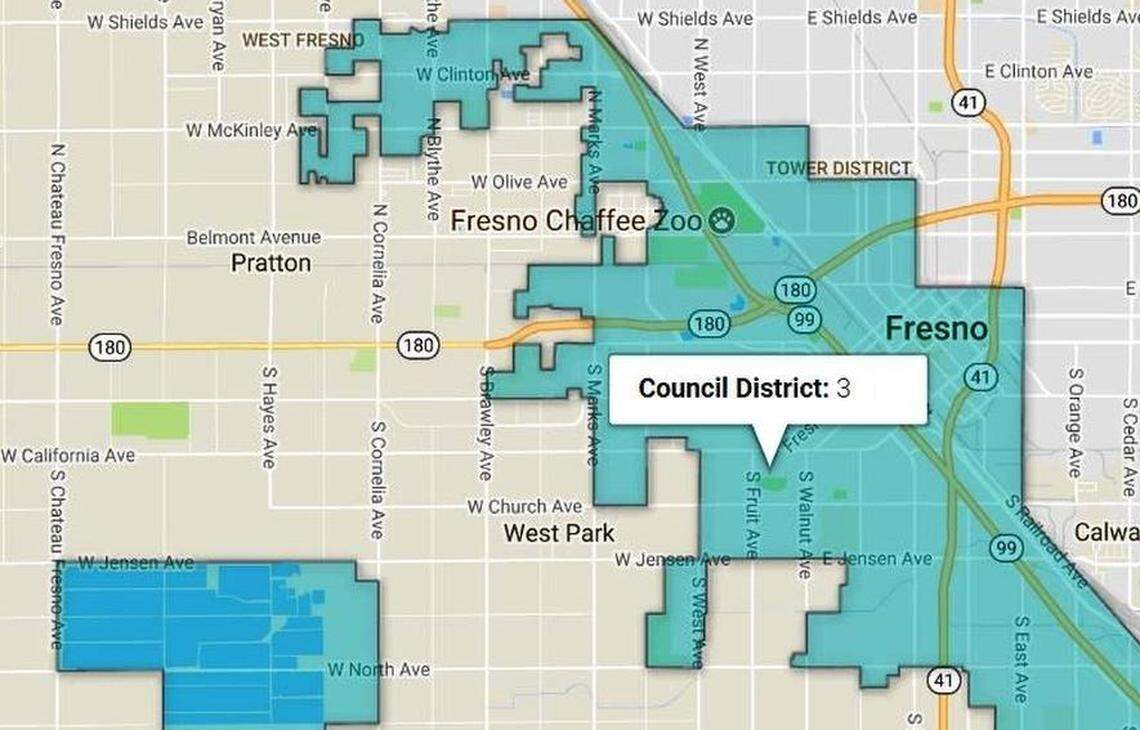 Fresno City Council District 3 encompasses southwest Fresno and downtown.