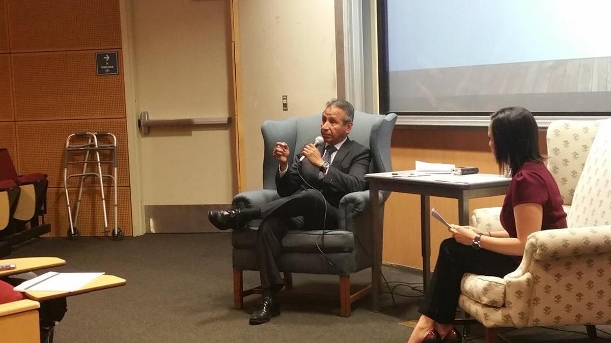 Fresno County Supervisor Henry R. Perea, who is running for mayor of Fresno, speaks at a candidate forum Saturday at Fresno State.