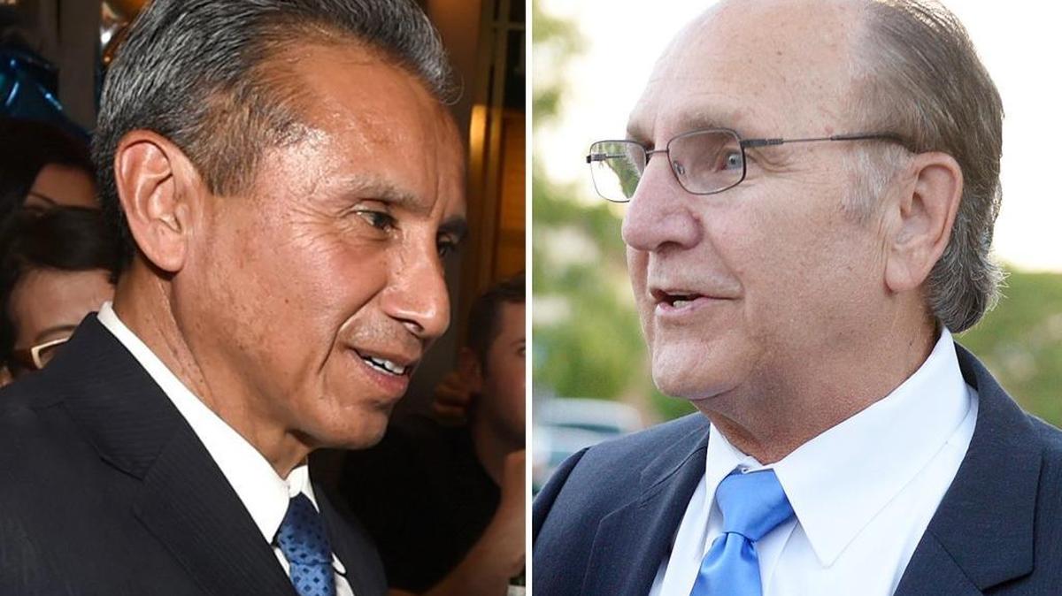 Henry Perea, left, and Lee Brand are running for Fresno mayor. Water problems in northeast Fresno have become a key issue in the race. Perea has worked to tie Brand to the problems because his council district is in north Fresno, but city spokesman Mark Standriff said Perea crossed a line by saying the water is “polluted,” as well as making other inaccurate statements during his campaign.
