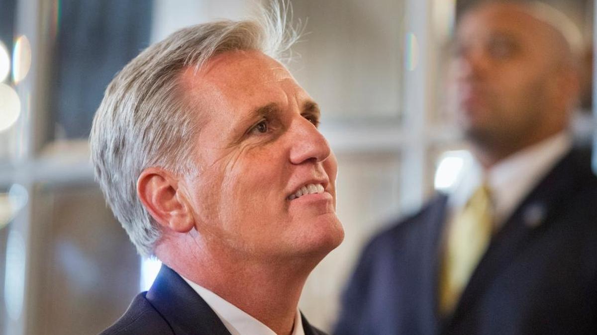 
House Majority Leader Kevin McCarthy of Calif. smiles as he is introduced to speak to the John Hay Initiative, Monday, Sept. 28, 2015, at a hotel in Washington. (AP Photo/Jacquelyn Martin)
