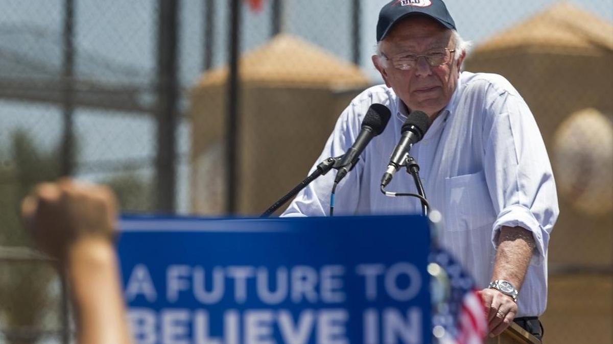 Democratic presidential candidate Sen. Bernie Sanders, I-Vt., pauses as he speaks during a campaign rally in Cathedral City, Calif., Wednesday, May 25, 2016. Sanders will be in Fresno on Sunday.