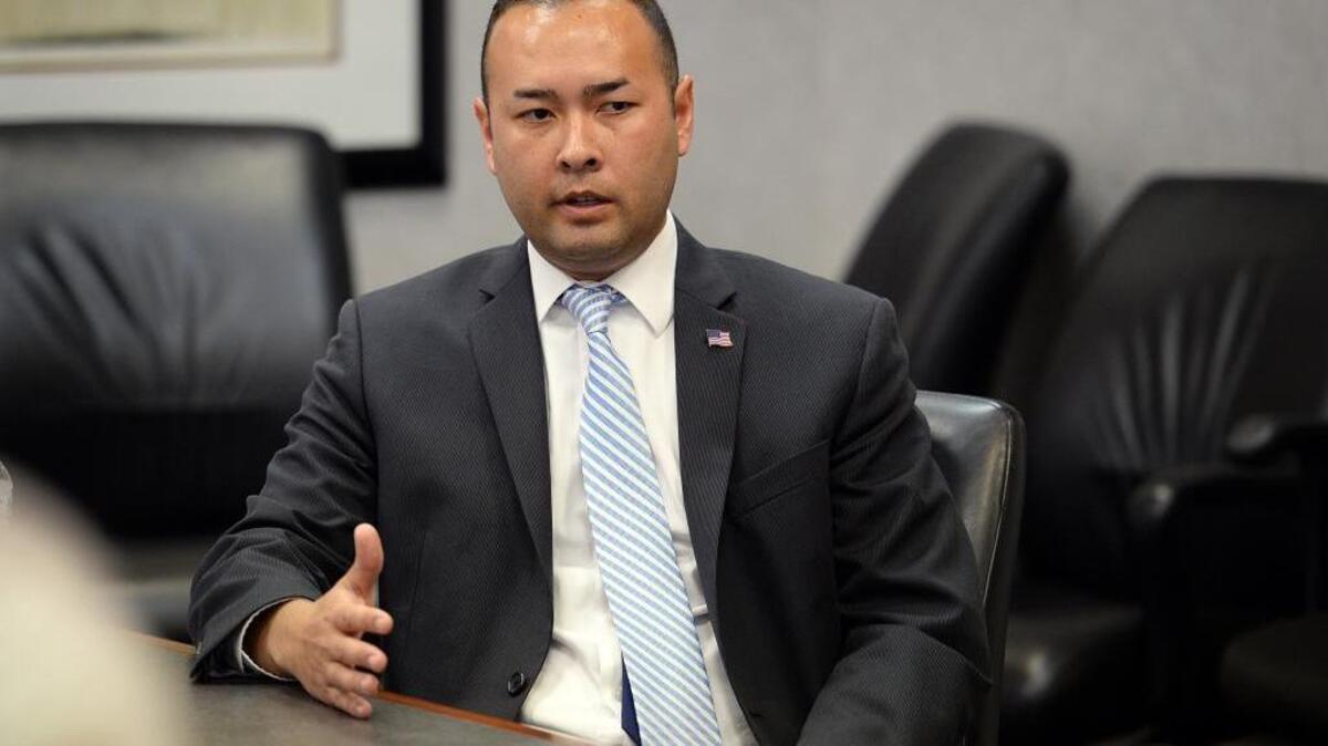 Andrew Janz, a Democrat running against Rep. Devin Nunes in California’s 22nd Congressional District, answers questions during a Fresno Bee editorial board meeting on Wednesday, Feb. 7, 2018.