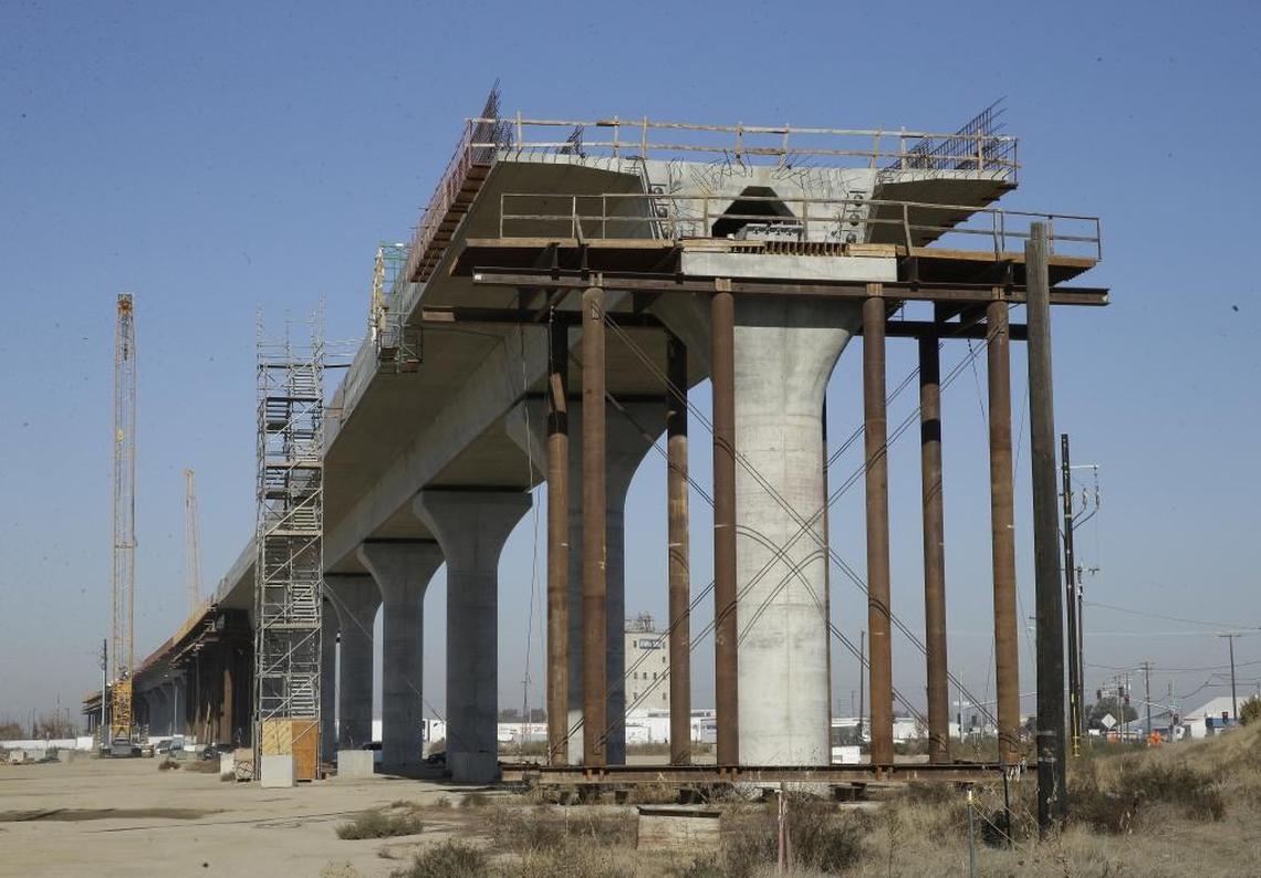 This Dec. 6, 2017 file photo shows one of the elevated sections of the high-speed rail under construction in Fresno.