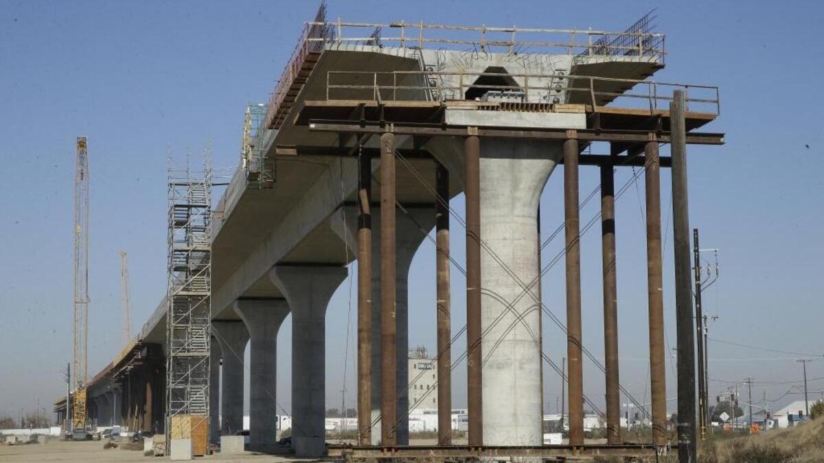 This Dec. 6, 2017 file photo shows one of the elevated sections of the high-speed rail under construction in Fresno.