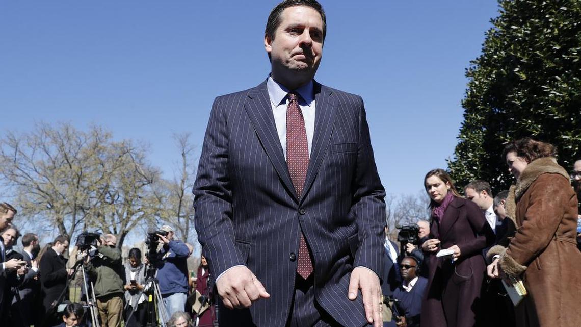 House Intelligence Committee Chairman Devin Nunes, R-Tulare, leaves after speaking with reporters outside the White House in Washington, Wednesday, March 22, 2017, following a meeting with President Donald Trump.