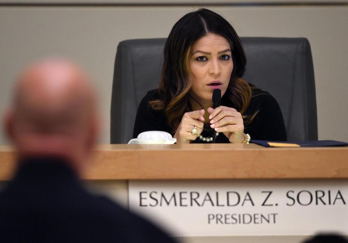 Fresno City Council President Esmeralda Soria makes a point during a presentation by Fresno Police Chief Jerry Dyer during the council meeting on Thursday, Feb. 15, 2018.