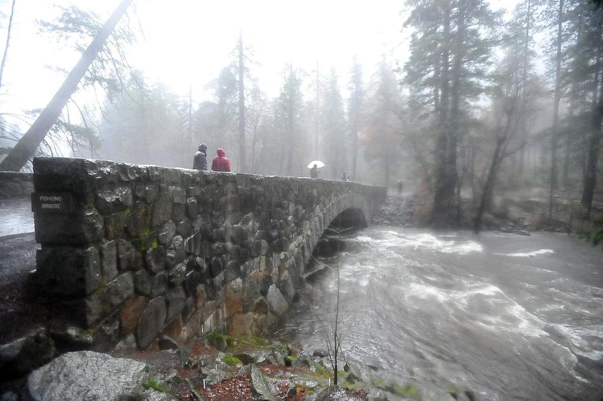 The Merced River flows under the Pohono Bridge on Jan. 8, 2017 in Yosemite National Park.