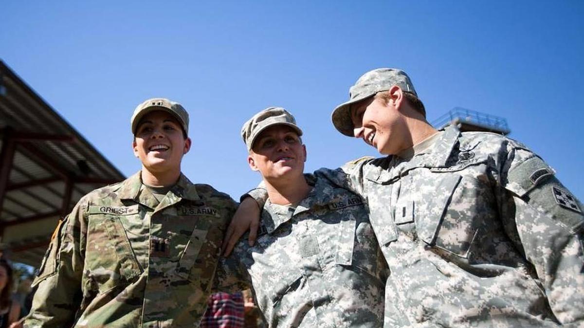 Army Capt. Kristen Griest, left, Maj. Lisa Jaster, center, and 1st Lt. Shaye Haver pose together after graduating from Army Ranger School on Oct. 16 in Fort Benning, Ga.