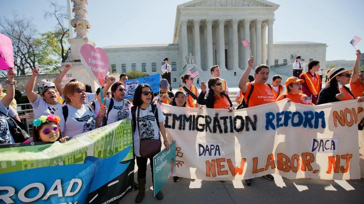 Supporters of immigration reform gather in front of the U.S. Supreme Court last week.