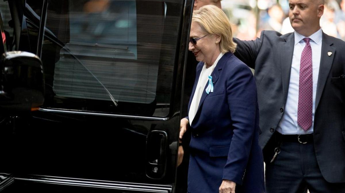 Hillary Clinton in New York on Sunday after leaving a 9/11 ceremony.