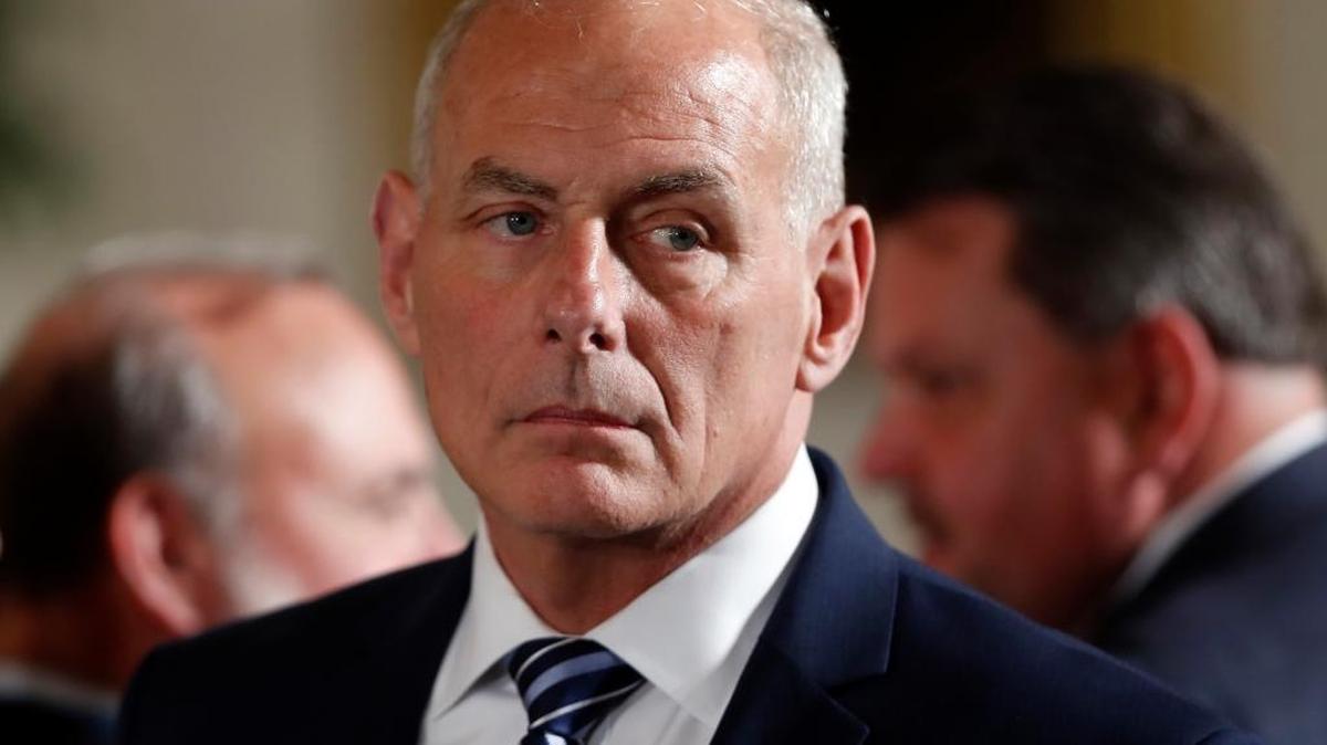 White House Chief of Staff John Kelly appears at an event where President Donald Trump bestowed the Medal of Honor to retired Army medic James McCloughan in the East Room of the White House on Monday, July 31, 2017.