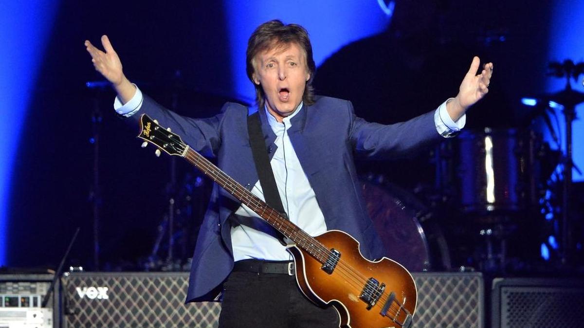 Paul McCartney greets the crowd at the start of his "One on One" tour on Wednesday at the Save Mart Center in Fresno.