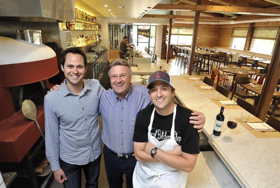 Jim Pardini, center, with sons Jeff, left, and Jimmy, right, at the younger Pardini’s new The Annex Kitchen at 2257 W. Shaw Ave., pictured in this Fresno Bee file photo from 2017.