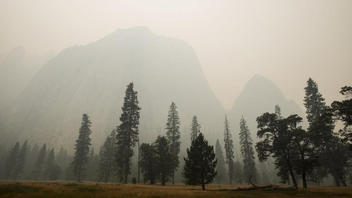 Smoke from the nearby Ferguson Fire fills the air in the Yosemite Valley in Yosemite National Park, on Saturday, July 28, 2018. According to the California Department of Forestry and Fire Protection, the Ferguson fire is more than 49,000 acres and 29 percent contained.