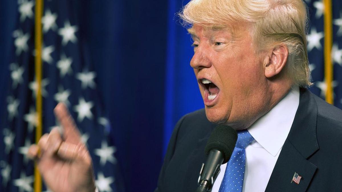 Republican presidential candidate Donald Trump speaks at Saint Anselm College in New Hampshire on Monday.