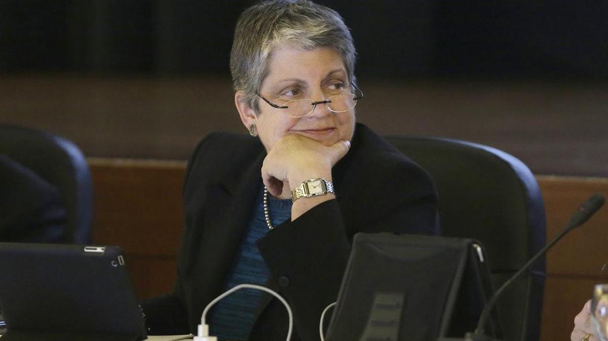 University of California president Janet Napolitano listens to speakers at a UC Board of Regents meeting in San Francisco, Wednesday, Jan. 22, 2014.
