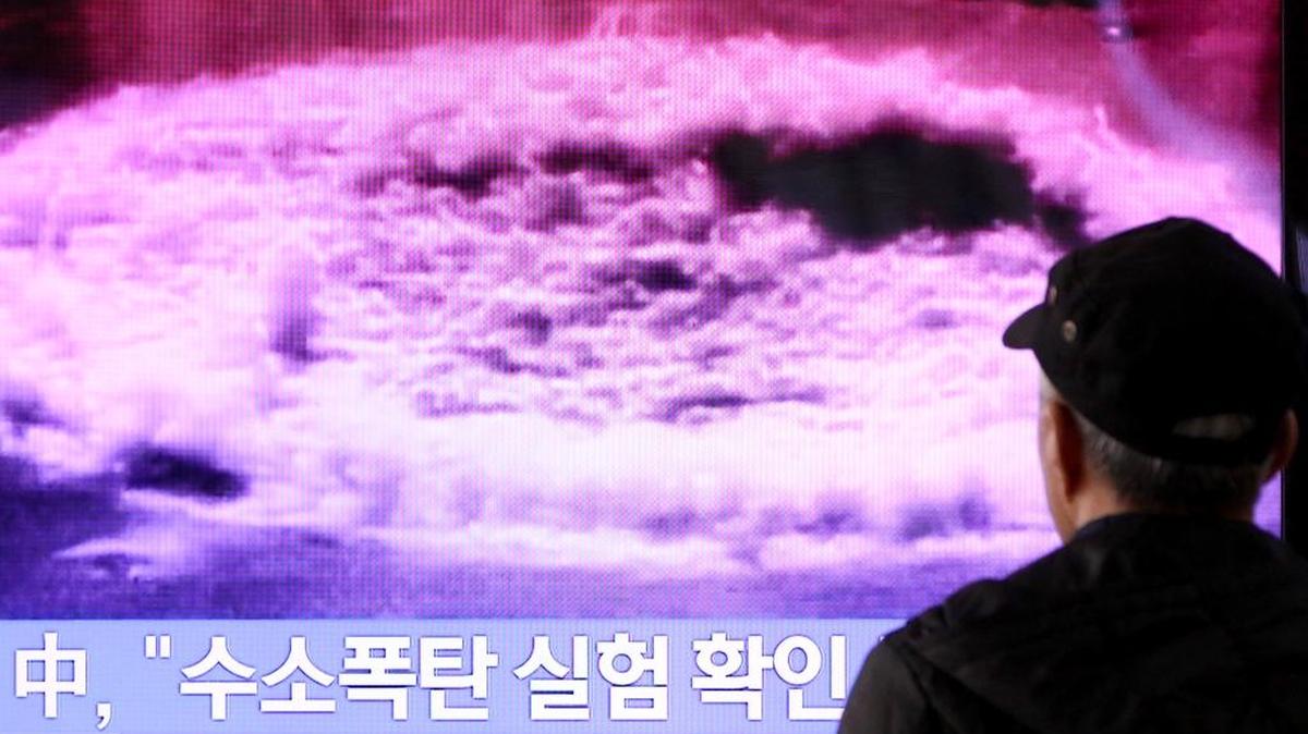 A man in Seoul, South Korea, watches a television news broadcast on North Korea’s nuclear test on Wednesday.