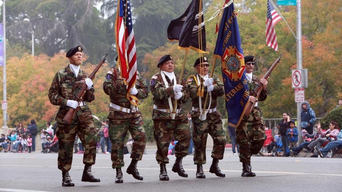 Members of the Henry G. Gutiérrez VFW Post 8900 take part in the 95th annual Fresno Veterans Day Parade last year.