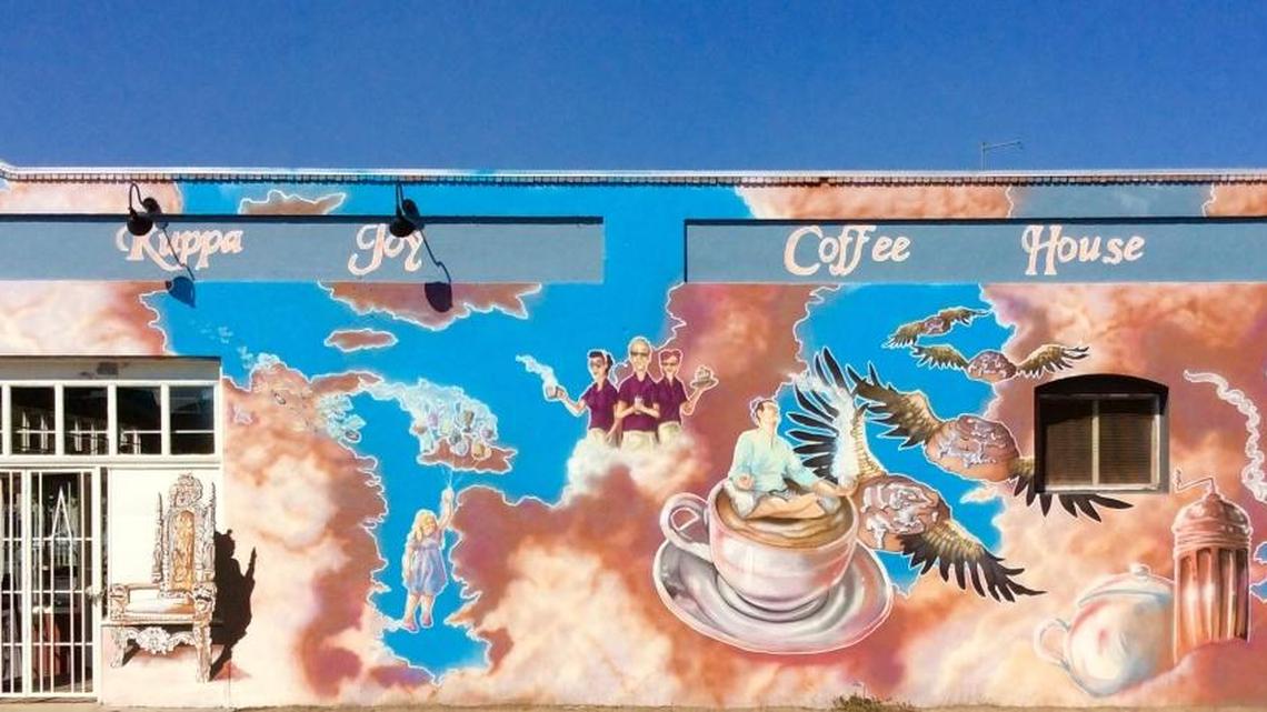 Thumbs up to Benjamin Short for masterminding for the public mural called “Caffeinated Dreams” for Kuppa Joy Coffee House at 1900 N. Echo.