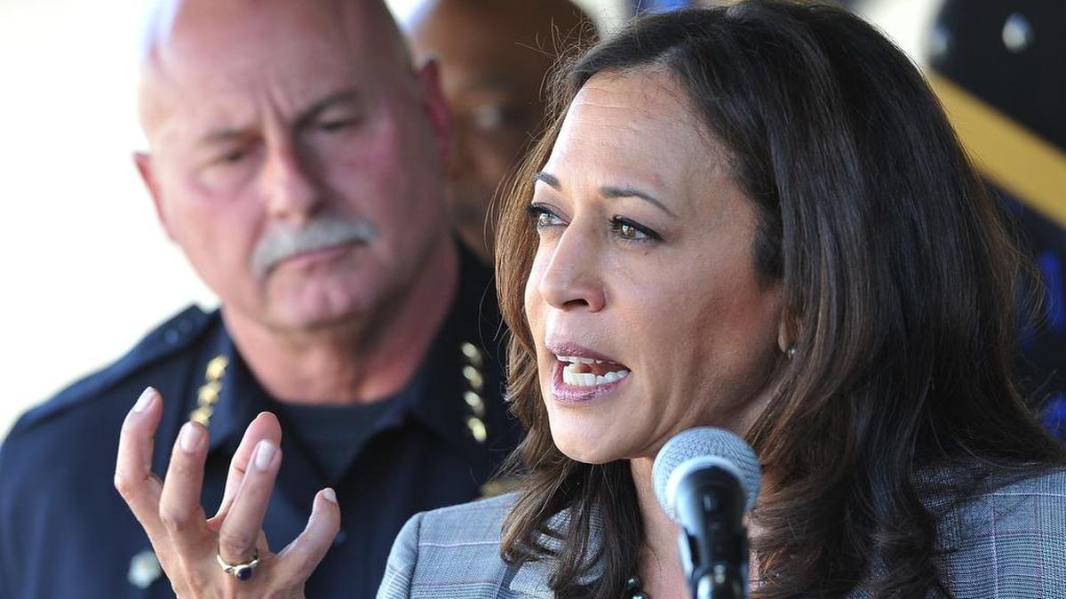 Then California Attorney General Kamala Harris talks of the crackdown on cyber crimes, with Fresno police Chief Jerry Dyer, during a press conference in 2016. Now one of California’s U.S. senators, Harris is coming under questioning for not knowing about an aide’s former sexual harassment case.