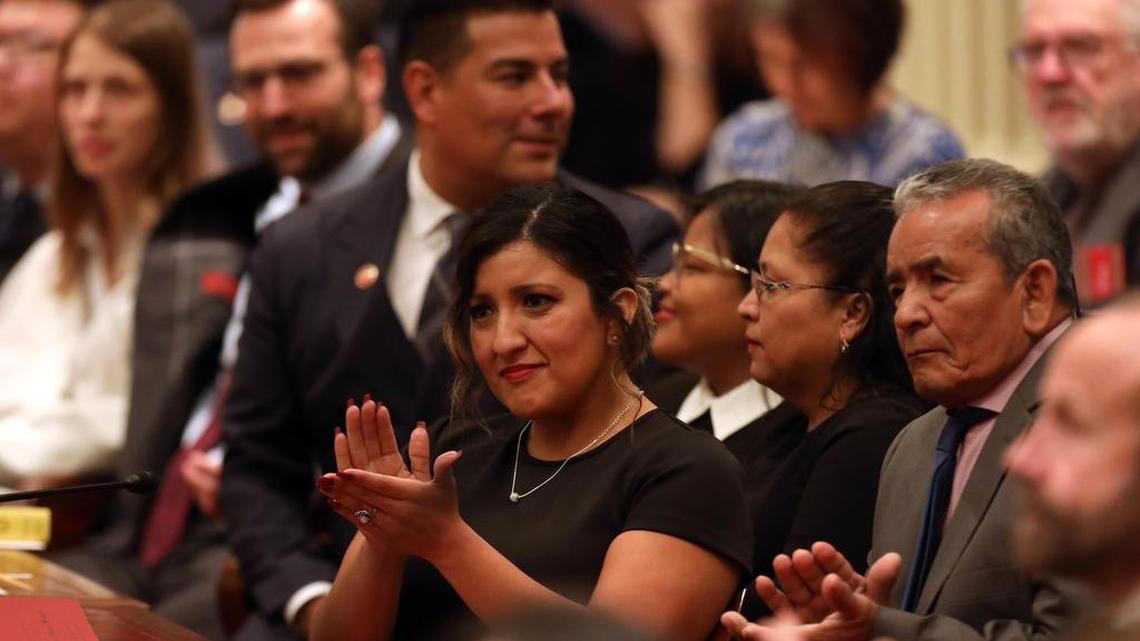 State Sen. Melissa Hurtado, D-Sanger, applauds during the swearing-in ceremony in Sacramento earlier this month. She was among a wave of Latino candidates who were elected to the statehouse. Community activist Christian Arana writes that the next challenge is ensuring Latinos are counted in the 2020 U.S. Census.