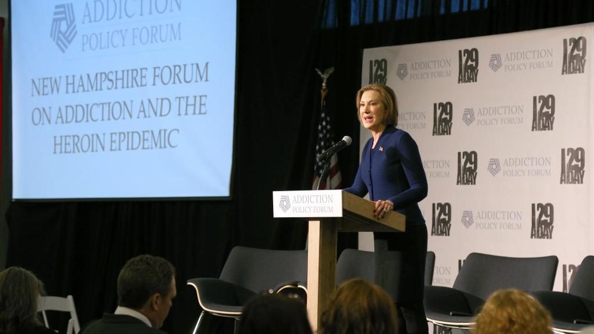 Republican presidential candidate Carly Fiorina speaks at the New Hampshire Forum on Addiction and the Heroin Epidemic on Jan. 5. She opened up about her stepdaughter’s ultimately losing battle with addiction.