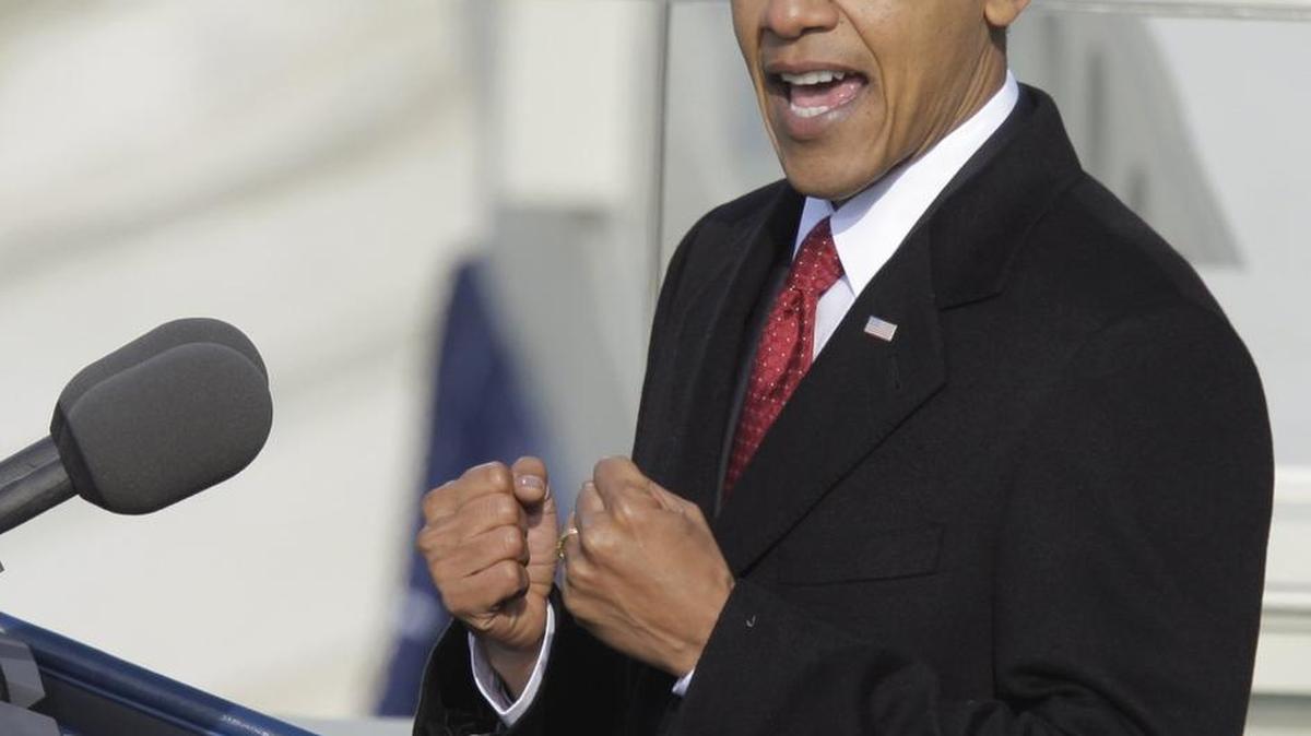 President Barack Obama delivers his inaugural address in January 2009.